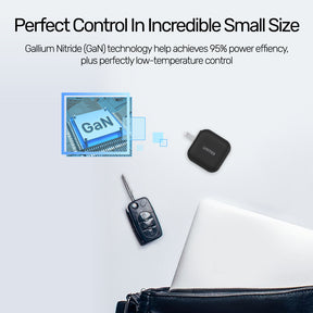 TRAVEL TRI GaN 3 Ports 66W Charger with USB PD and QC 3.0 in Black