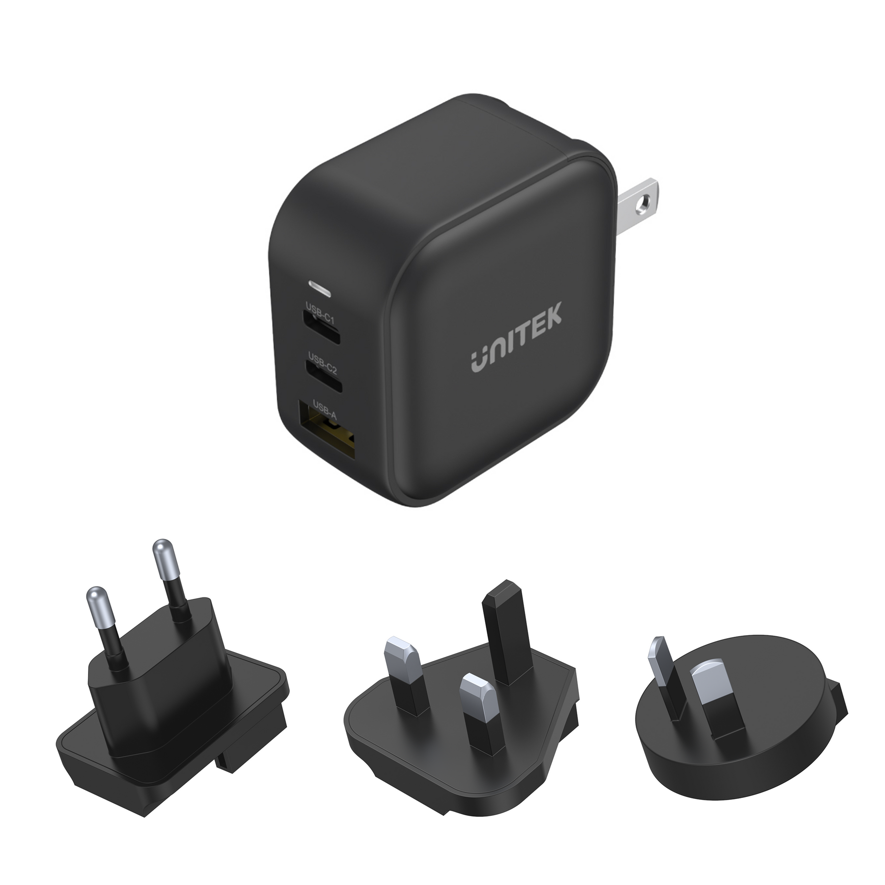 TRAVEL TRI GaN 3 Ports 66W Charger with USB PD and QC 3.0 in Black (Tr