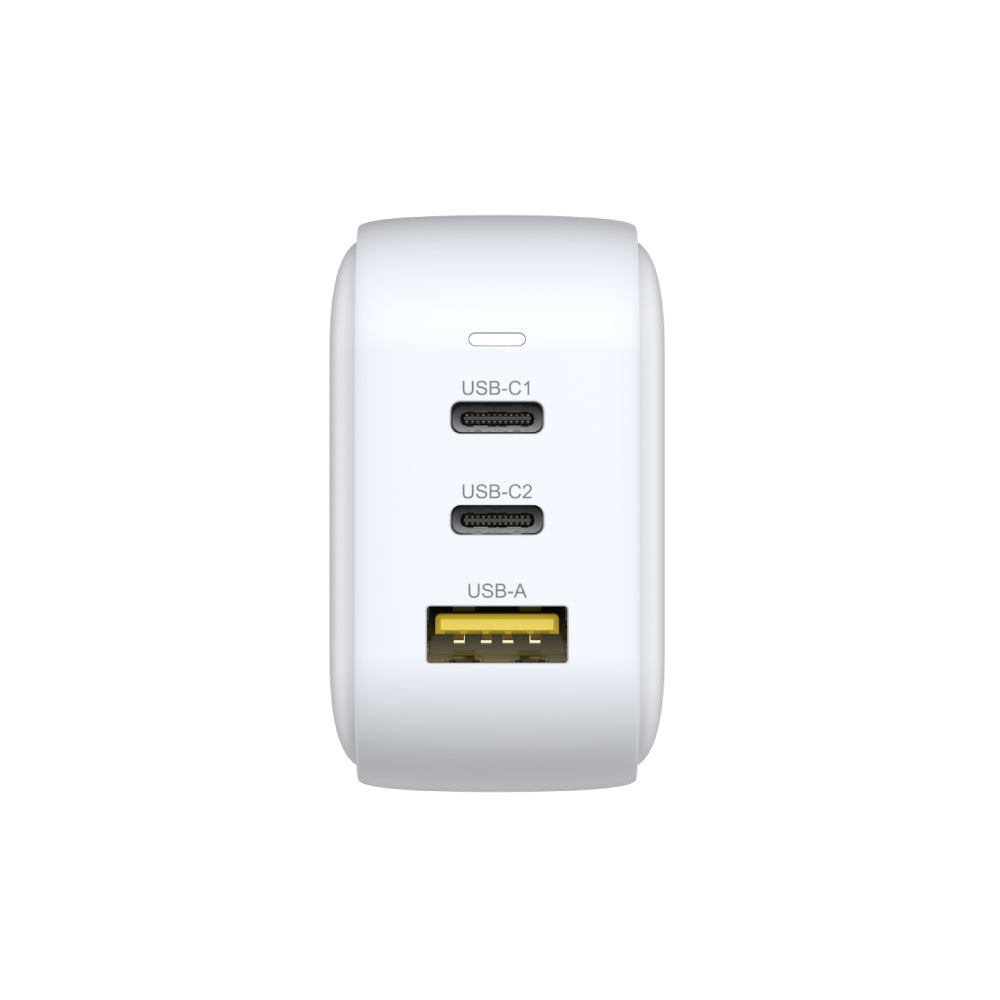 TRAVEL TRI GaN 3 Ports 66W Charger with USB PD and QC 3.0 in White
