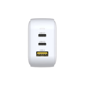 TRAVEL TRI GaN 3 Ports 66W Charger with USB PD and QC 3.0 in White