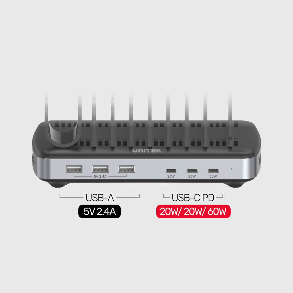 Smart HP6 6 Ports USB-C and USB-A Smart Charging Station 120W with Triple USB PD