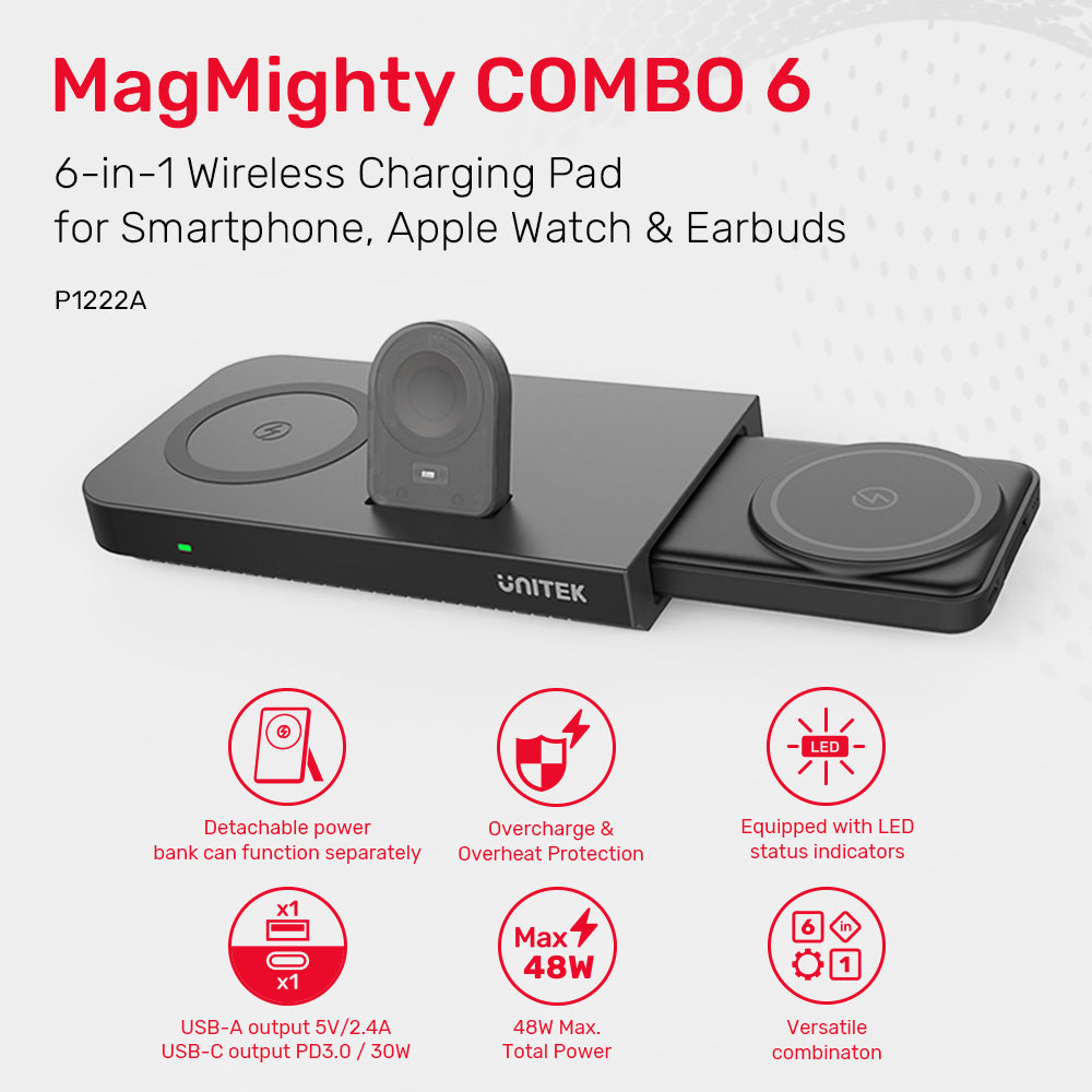 MagMighty COMBO 6 6-in-1 Wireless Charging Pad for Smartphone, Apple Watch & Earbuds