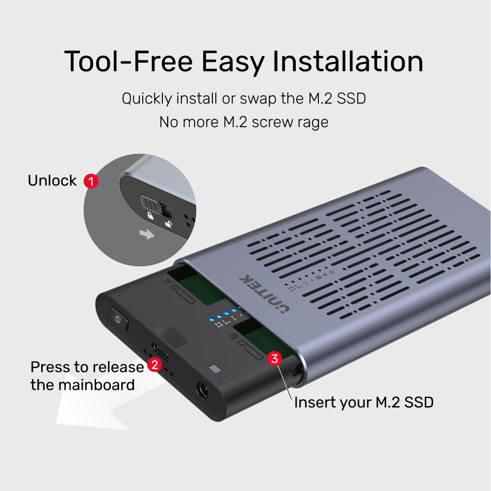 SolidForce USB-C to PCIe/NVMe M.2 SSD 20Gbps Dual Bay Enclosure with Offline Clone