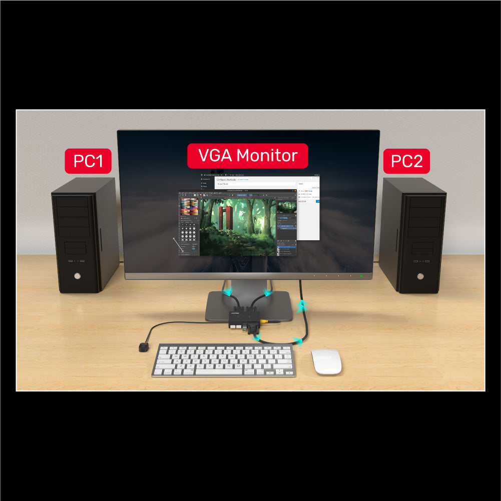 VGA KVM Switch 2 In 1 Out