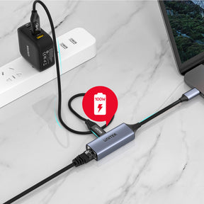 USB-C To Gigabit Ethernet Adapter With 100W Power Delivery