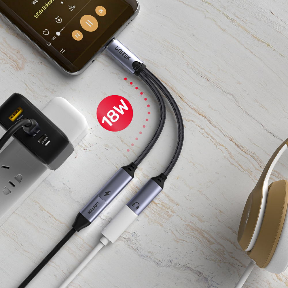USB-C 분배기(2-in-1 USB C 헤드셋 및 충전 어댑터)