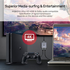 4K Aluminium HDMI 2.0 Switch 2-To-1 Bi-Directional