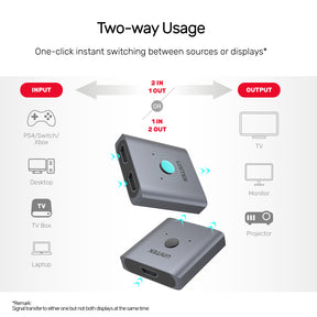 4K Aluminium HDMI 2.0 Switch 2-To-1 Bi-Directional