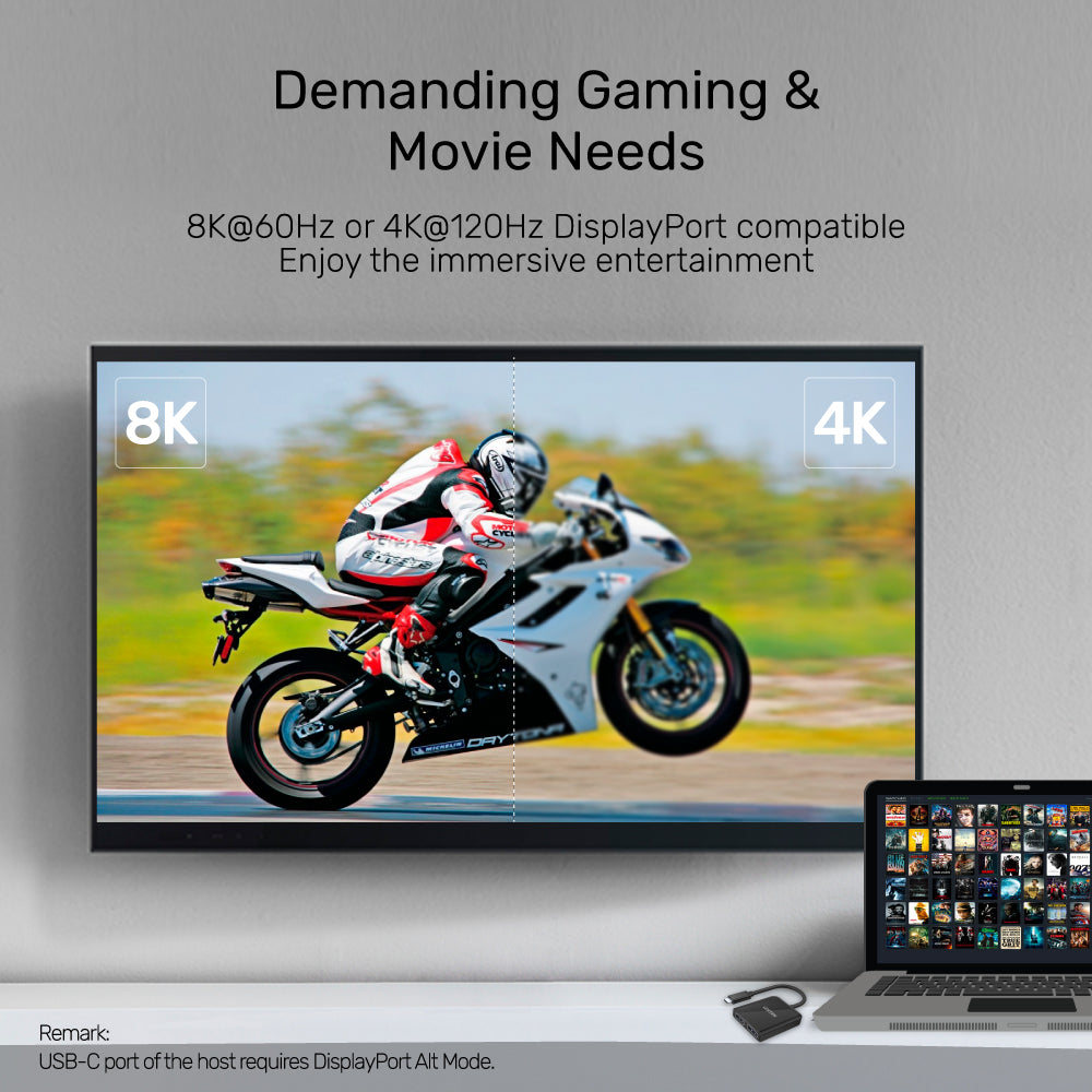 8K USB-C to Dual DisplayPort 1.4 Adapter with MST Dual Monitor