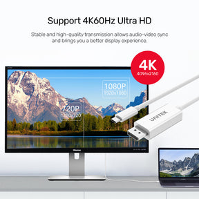 4K 60Hz USB-C - DisplayPort 1.2 ケーブル (ホワイト)