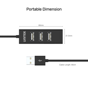 USB 2.0 4 Ports Hub (80cm Cable Length)