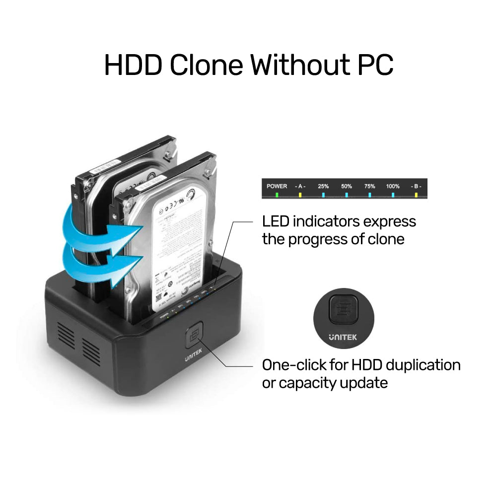 USB 3.0 to SATA III Dual Bay HDD/ SSD Docking Station with UASP & Offline Clone in Black