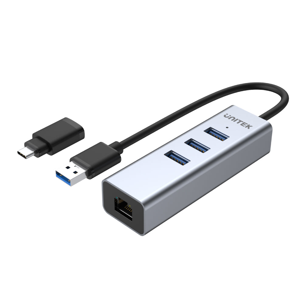 USB-C アダプター付き 4-in-1 USB 3.0 イーサネット ハブ