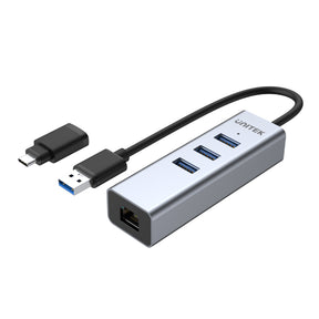 USB C Hub, 1G Ethernet & 3 x USB 3.0, Durable Aluminum
