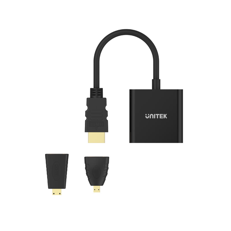 HDMI to VGA Adapter with Audio + Mini/Micro HDMI Adapters | UNITEK
