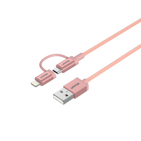 2-in-1 USB 2.0 to Micro USB Multi Charging Cable with Lightning Adapter in Rose Gold