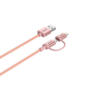 2-in-1 USB 2.0 - マイクロ USB マルチ充電ケーブル、ローズゴールドの Lightning アダプタ付き