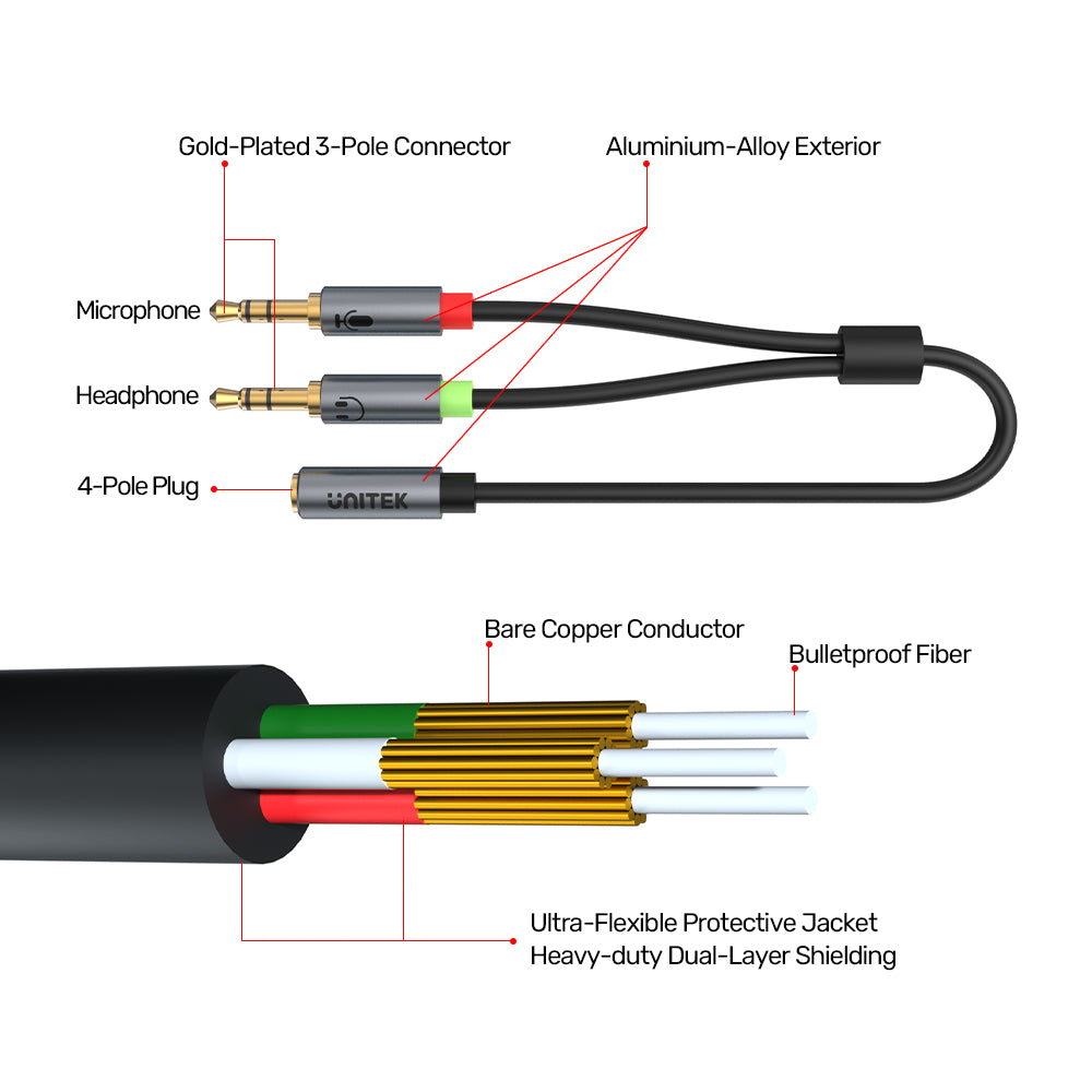 헤드셋 어댑터(듀얼 3.5mm 플러그 - 3.5mm 잭) 스테레오 오디오 케이블