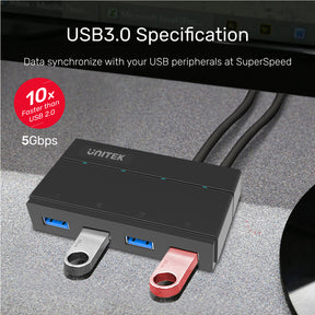 USB-Aケーブル付き4ポート給電USB 3.0ハブ