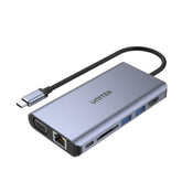 uHUB O8+ 8-in-1 USB-C デュアル ディスプレイ ハブ、USB 5Gbps および PD 100W 充電付き